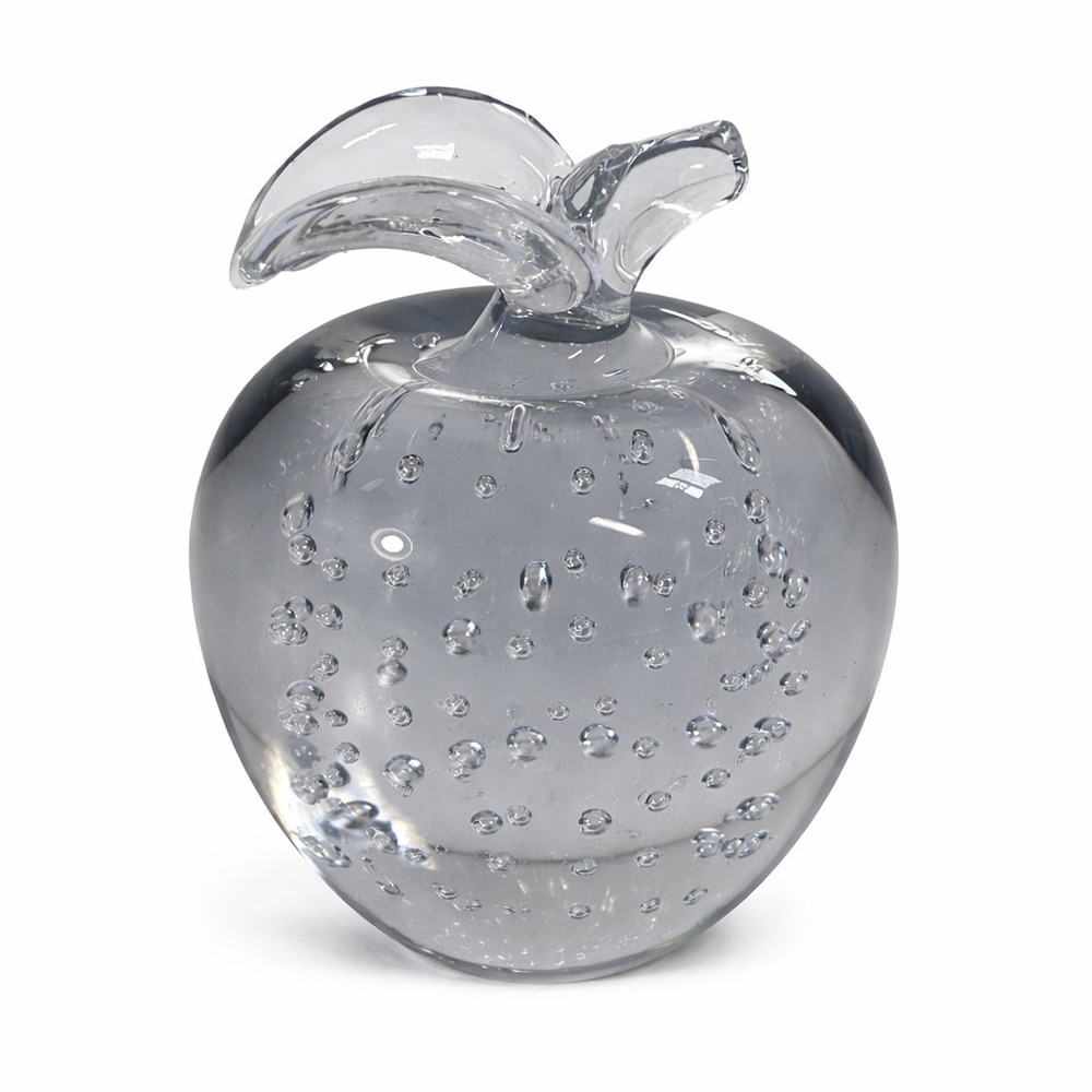 Hand Blown Clear Glass Apple Paperweight Bullicante Bubble Taiwan Crystal Vtg